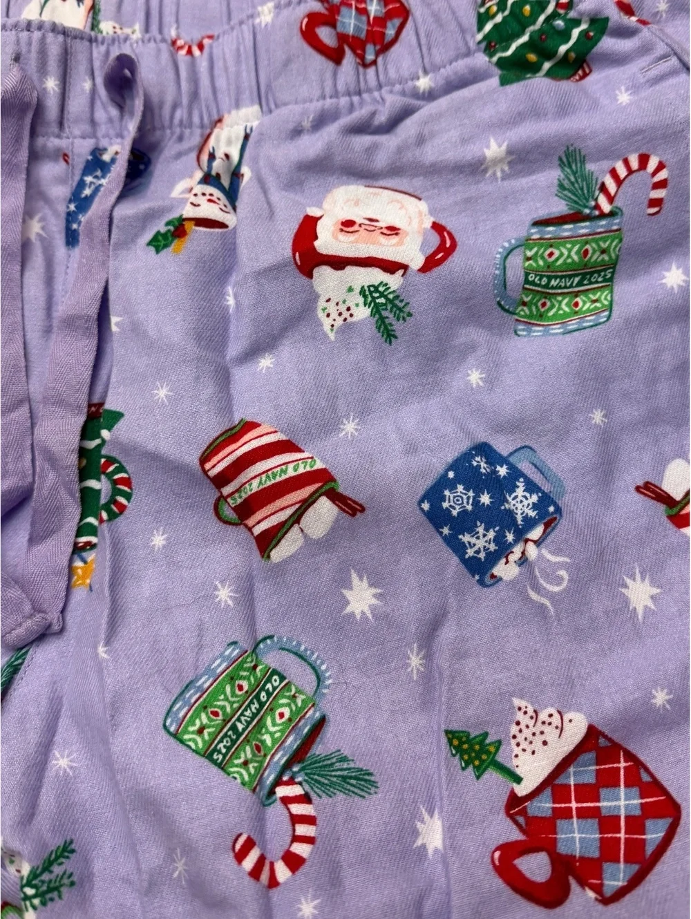 Old Navy Flannel Women's Purple Holiday Pajama Pants Santa Christmas Mugs Print